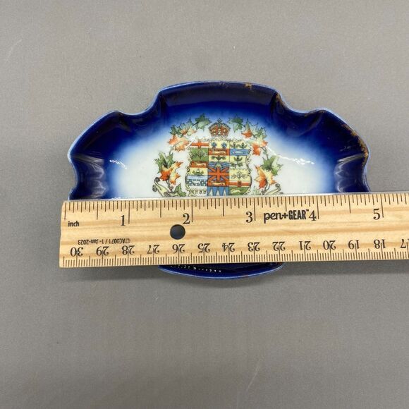 Flow Blue Canada Butter Pat Dish Antique Dominion Crest Porcelain Pre-1921 - Picture 5 of 8